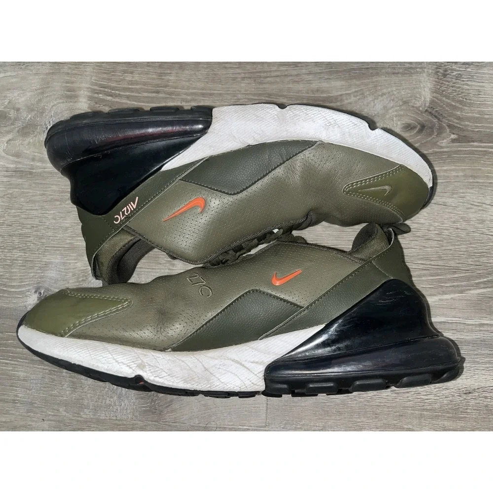 Nike Air Max 270 Premium Leather Olive Green Orange Shoe Sneakers Men's Sz 10.5